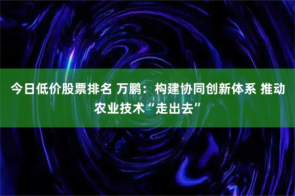 今日低价股票排名 万鹏：构建协同创新体系 推动农业技术“走出去”